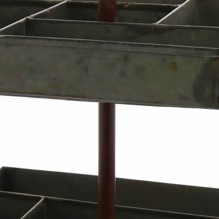 8 Compartment and 2 Tier Galvanized Metal Stand with Ring Handle, Gray