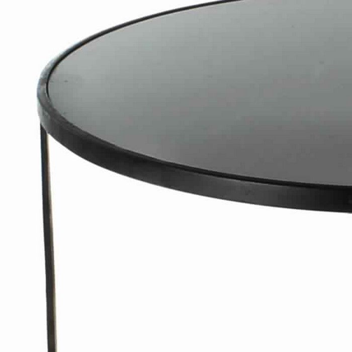 Contemporary Coffee Table with Metal Frame and Round Stone Top, Black