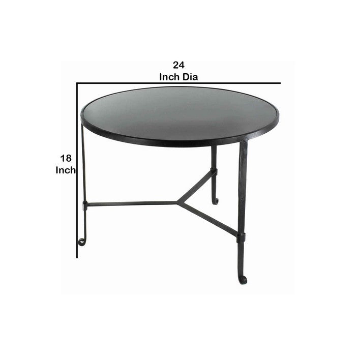 Contemporary Coffee Table with Metal Frame and Round Stone Top, Black