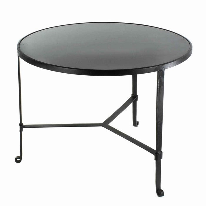 Contemporary Coffee Table with Metal Frame and Round Stone Top, Black