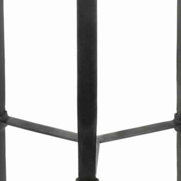 Contemporary Side Table with Metal Frame and Round Stone Top, Black