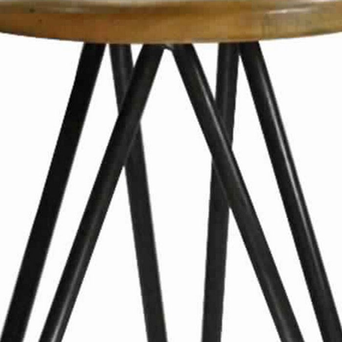 Round Wooden Counter Stool with Hairpin Legs, Set of 2, Brown and Black