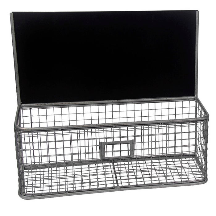 Mesh Type Metal Wall Basket with Chalkboard Top, Set of 2, Gray and Black