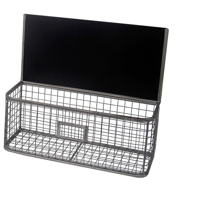 Mesh Type Metal Wall Basket with Chalkboard Top, Set of 2, Gray and Black