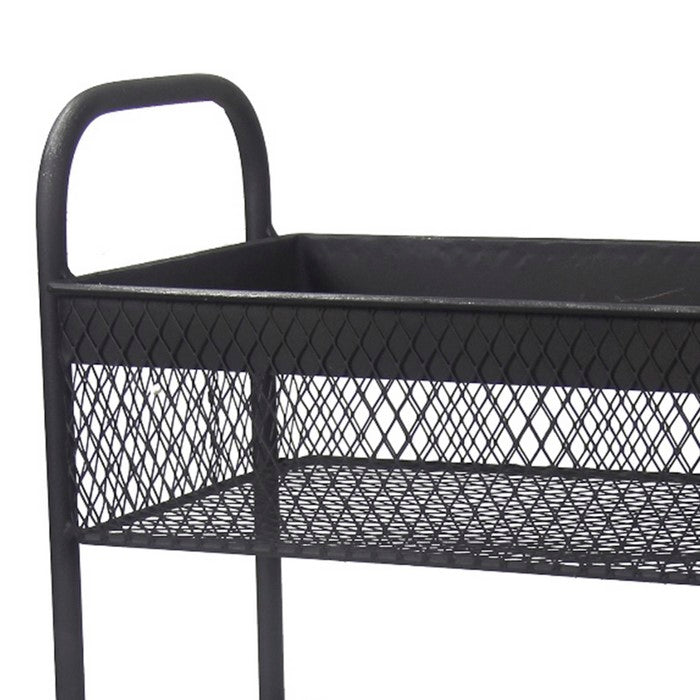 Three Tier Mesh Type Metal Storage Cart with Casters, Black