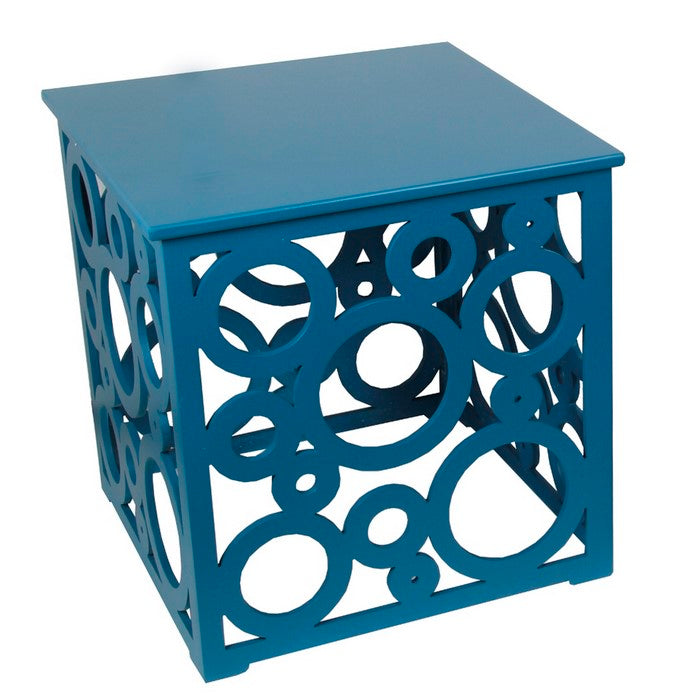 Wooden Nesting Table with Circular Cut Out Design, Set of 2, Blue