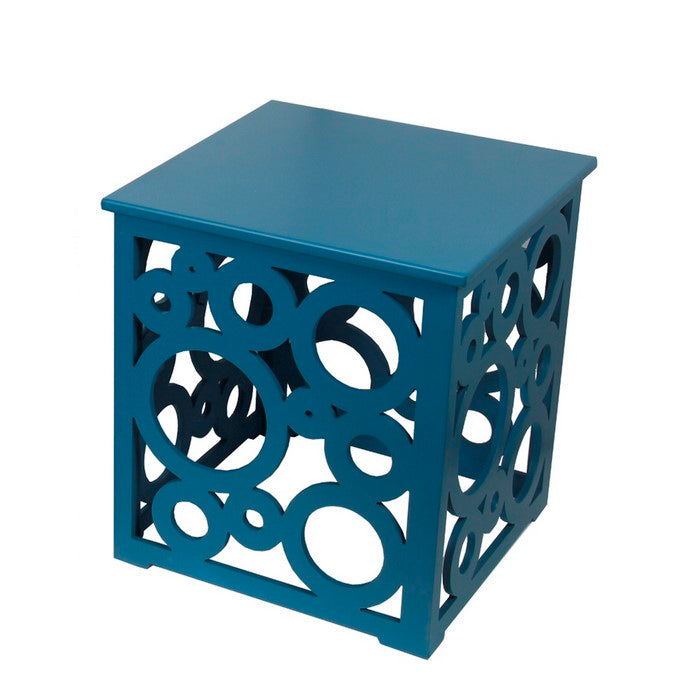 Wooden Nesting Table with Circular Cut Out Design, Set of 2, Blue