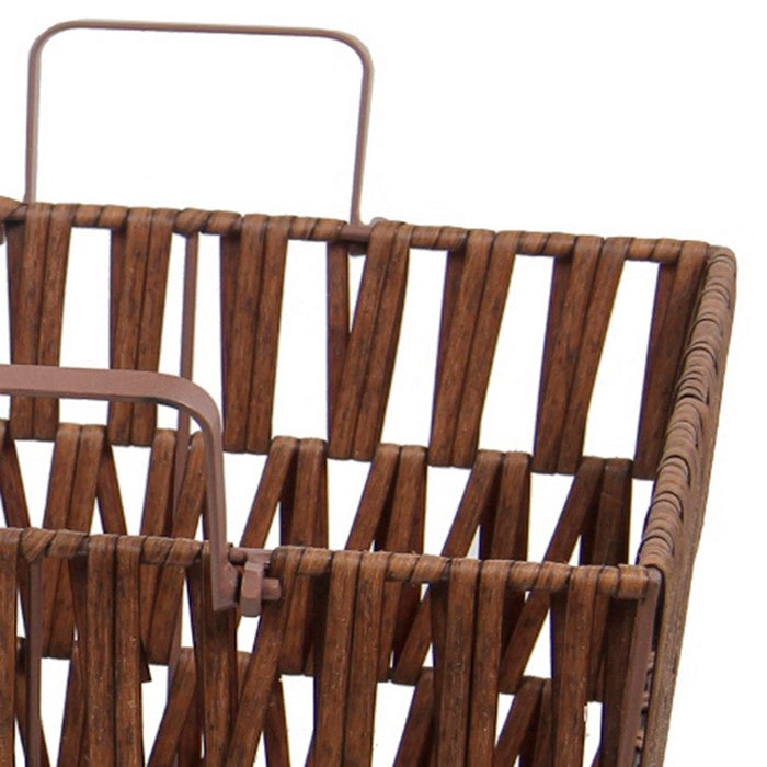 Resin Wicker Storage Basket with Metal Handle, Set of 2, Brown