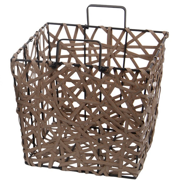 Resin Wicker Storage Basket with Metal Handle, Set of 2, Brown and Black