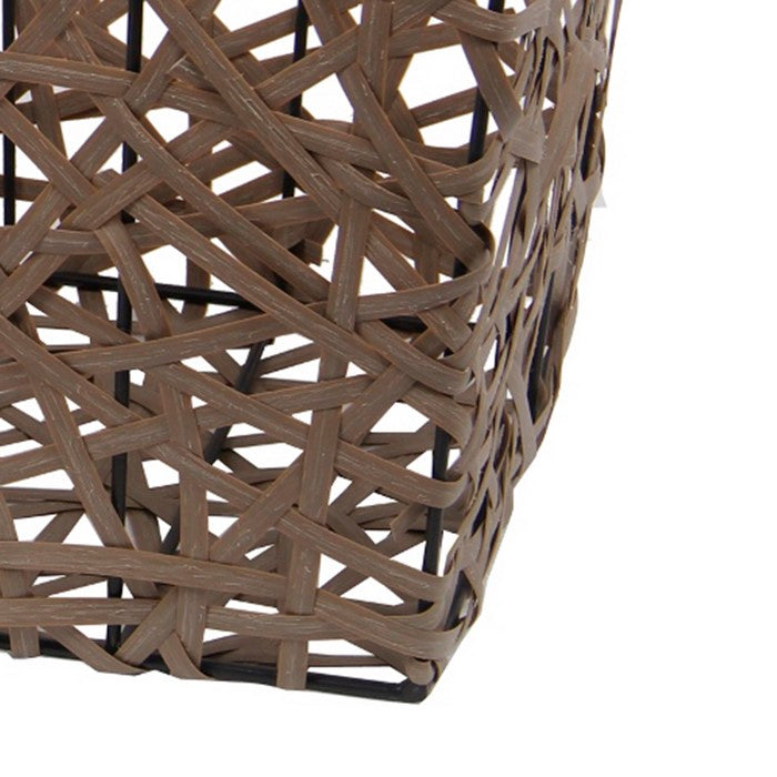 Resin Wicker Storage Basket with Metal Handle, Set of 2, Brown and Black