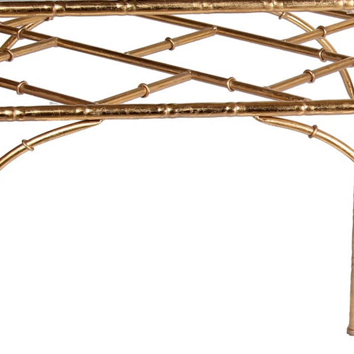Glass Top Accent Table with Bamboo Inspired Metal Base, Set of 2, Gold