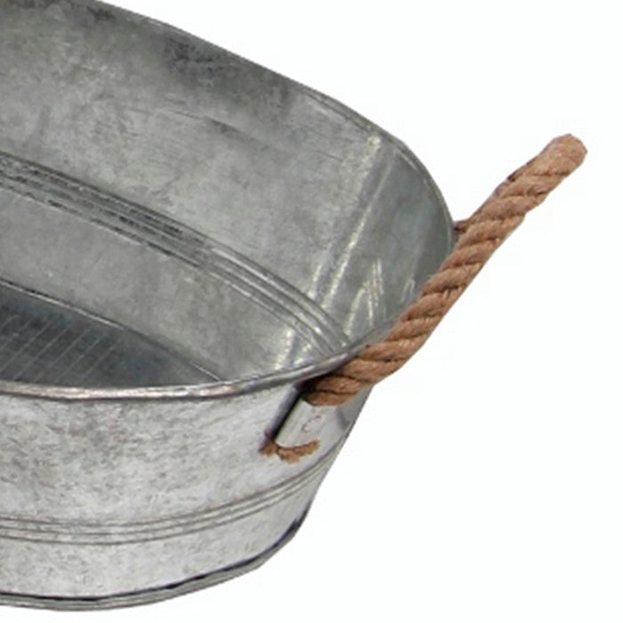 Oval Metal Storage Bucket with Rope Handles, Set of Three, Gray