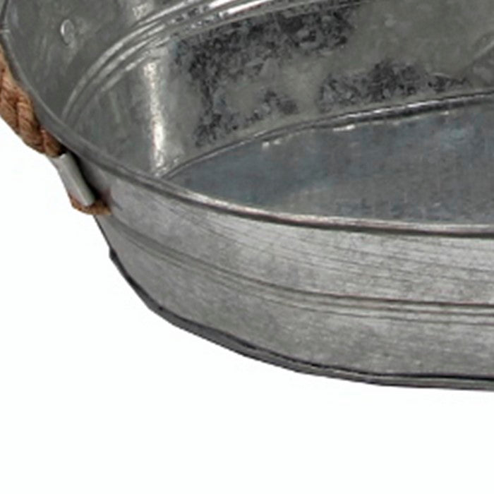 Oval Metal Storage Bucket with Rope Handles, Set of Three, Gray