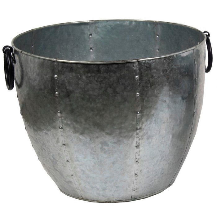 Metal Bucket with Ring Handles and Tapered Body, Set of Two, Gray