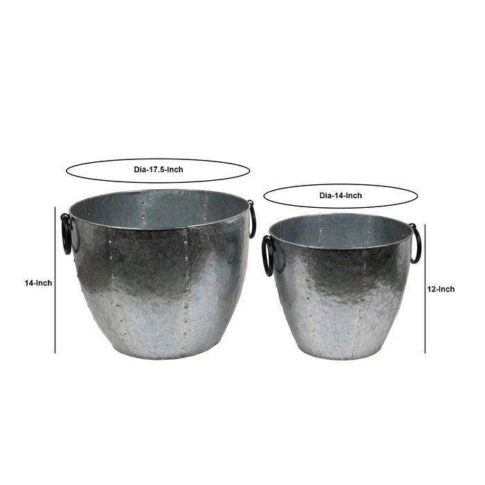 Metal Bucket with Ring Handles and Tapered Body, Set of Two, Gray