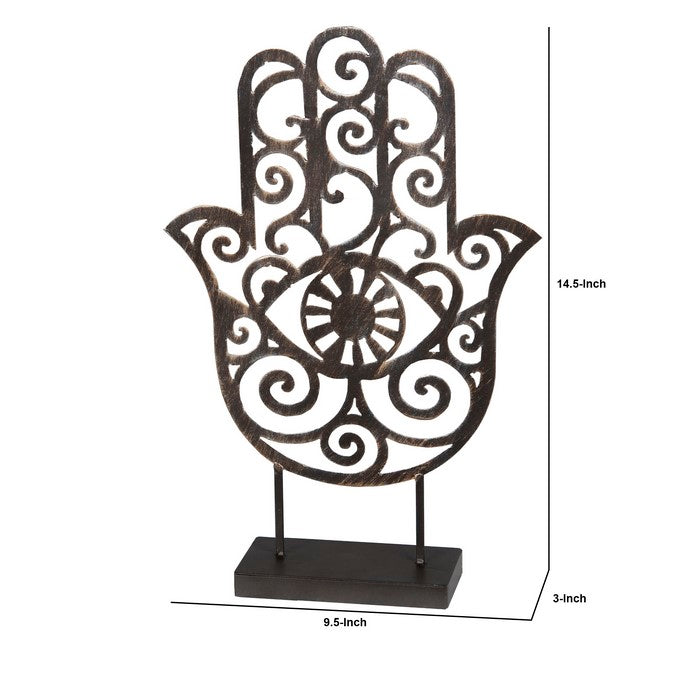 Metal Hamsa Table Decor with Rectangular Base, Bronze