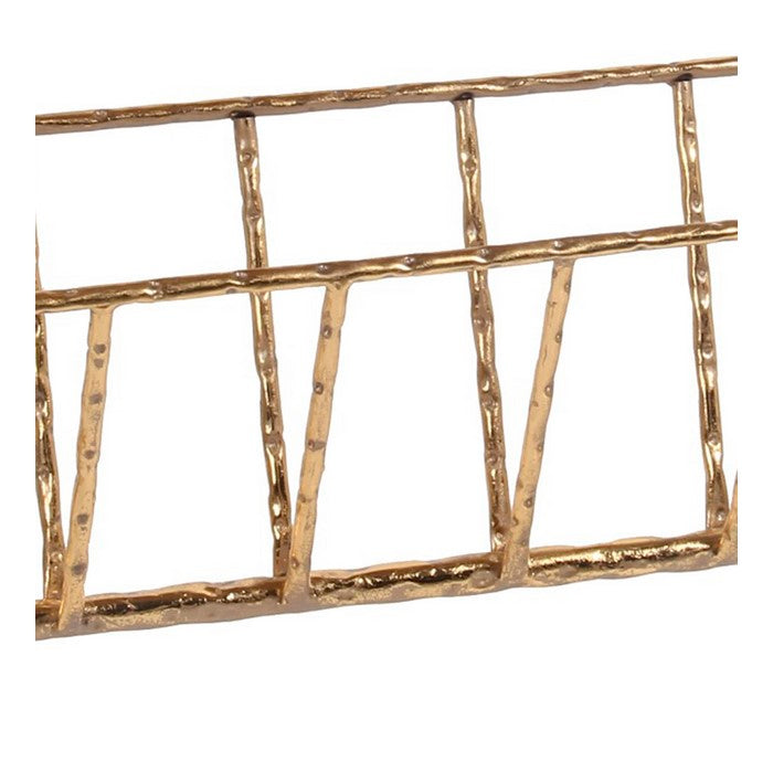 Rectangular Glass Top Magazine Rack with Tubular Metal Frame, Gold