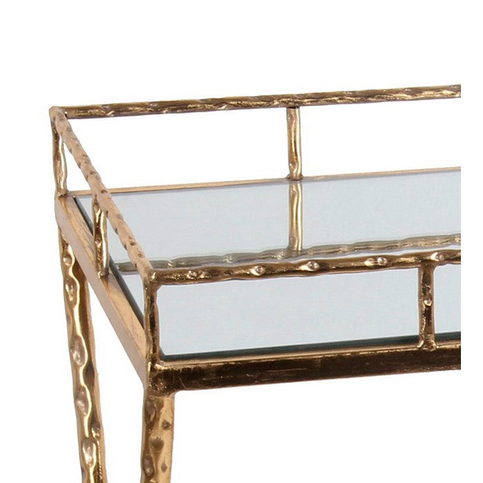 Rectangular Glass Top Magazine Rack with Tubular Metal Frame, Gold