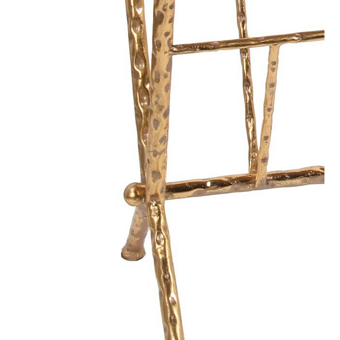 Rectangular Glass Top Magazine Rack with Tubular Metal Frame, Gold