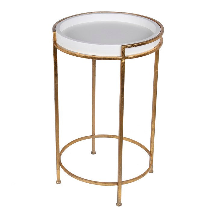 Circular Glass Top Accent Stand with Tubular Metal Frame, Set of Two, Gold