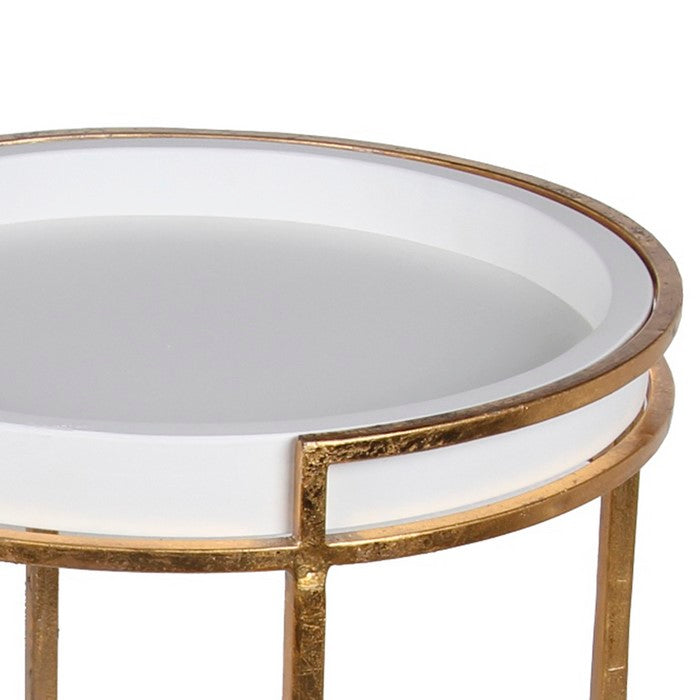Circular Glass Top Accent Stand with Tubular Metal Frame, Set of Two, Gold