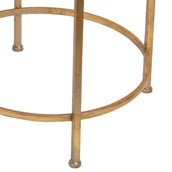 Circular Glass Top Accent Stand with Tubular Metal Frame, Set of Two, Gold