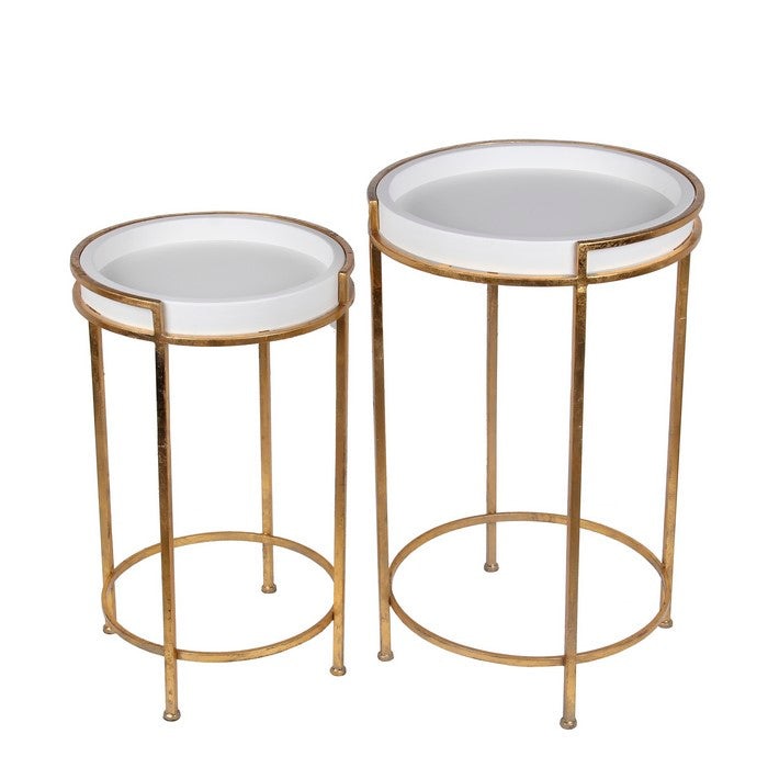 Circular Glass Top Accent Stand with Tubular Metal Frame, Set of Two, Gold