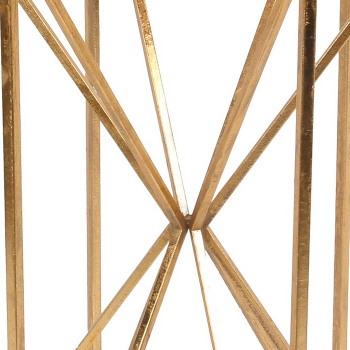 Circular Glass Top Accent Table with Tubular Geometric Base, Gold