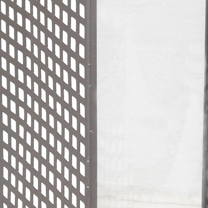 Industrial Metal Grid Body Lantern with Glass Hurricane, Large, Gray
