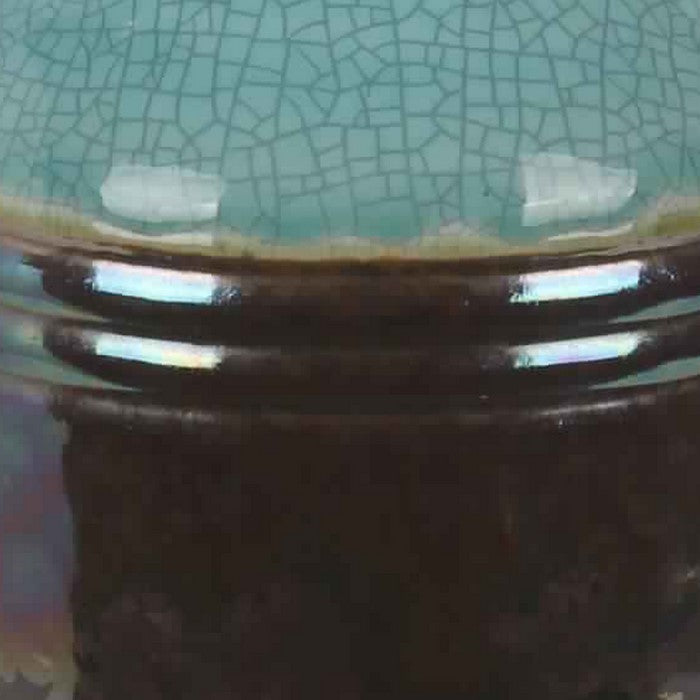 Narrow Mouth Ceramic Table Vase with Mosaic Pattern, Small, Blue and Brown