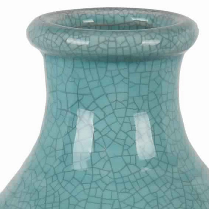 Narrow Mouth Ceramic Table Vase with Mosaic Pattern, Small, Blue and Brown