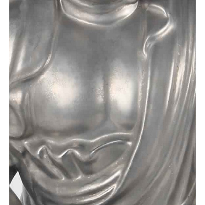 Ceramic Meditating Buddha Figurine in Dhyana Mudra Position, Silver