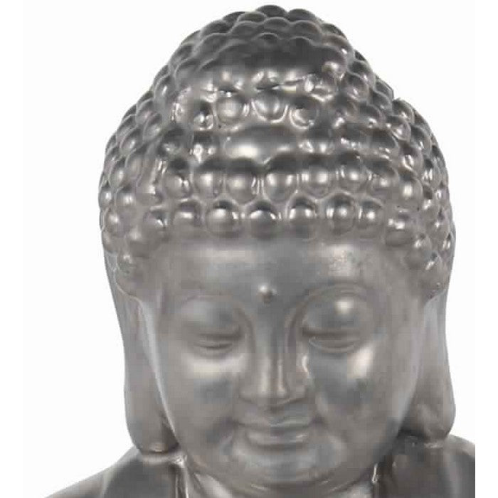 Ceramic Meditating Buddha Figurine in Dhyana Mudra Position, Silver
