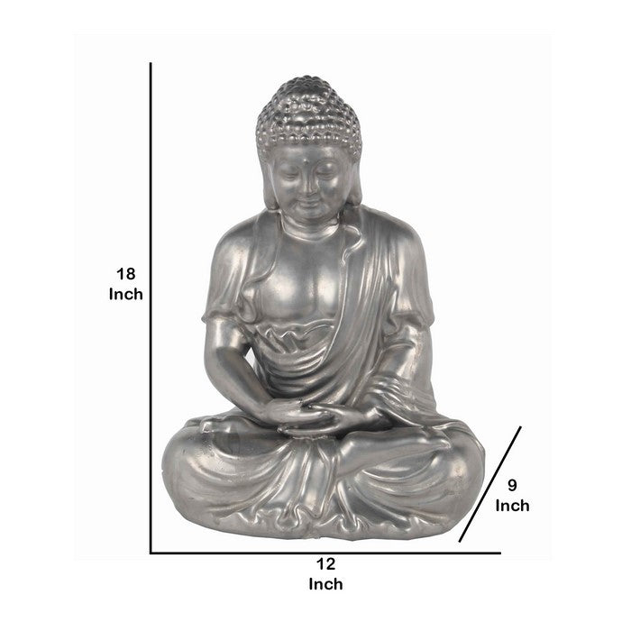 Ceramic Meditating Buddha Figurine in Dhyana Mudra Position, Silver