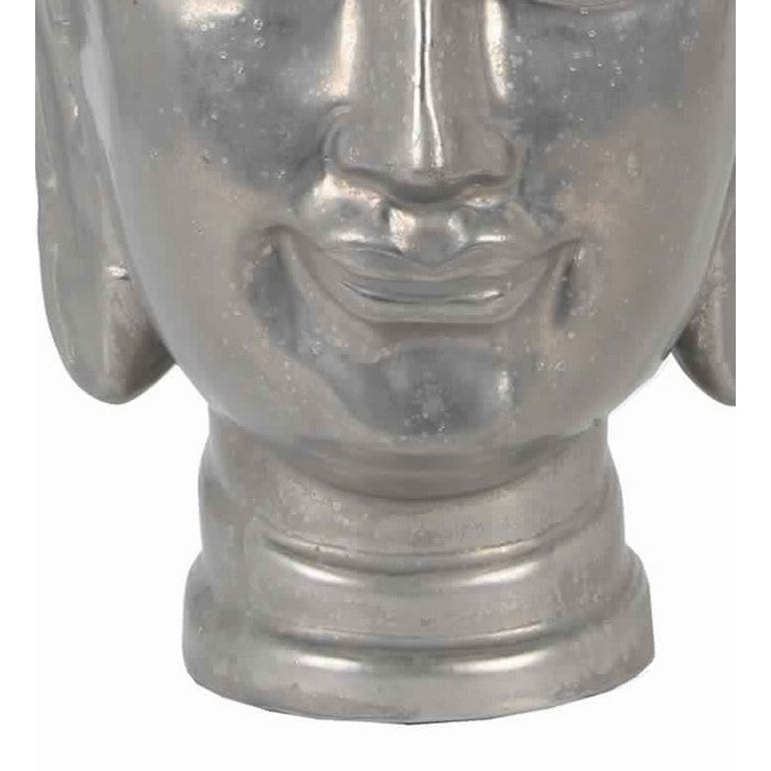 Closed Eye Ceramic Buddha Head with Pointed Ushnisha, Silver