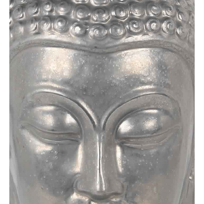 Closed Eye Ceramic Buddha Head with Pointed Ushnisha, Silver