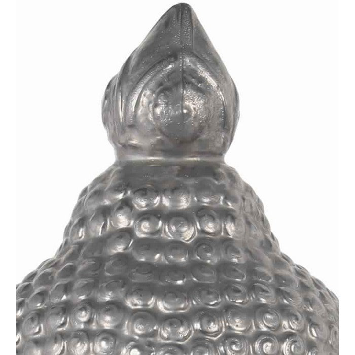 Closed Eye Ceramic Buddha Head with Pointed Ushnisha, Silver