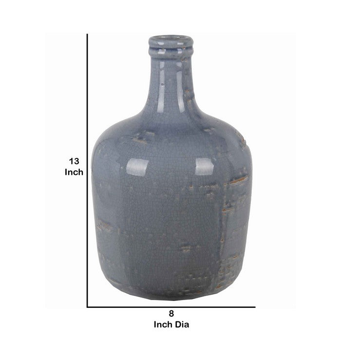 Bottle Type Ceramic Table Vase with Mosaic Pattern, Large, Blue