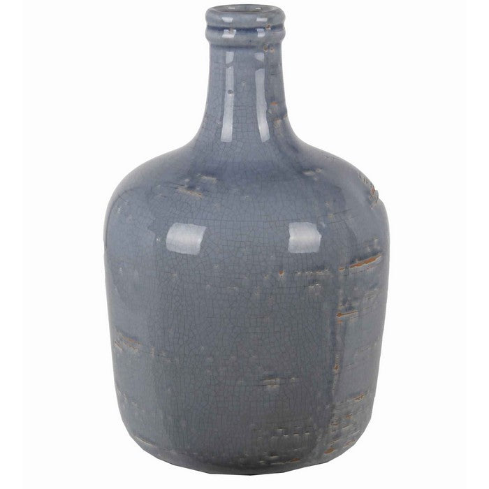 Bottle Type Ceramic Table Vase with Mosaic Pattern, Large, Blue