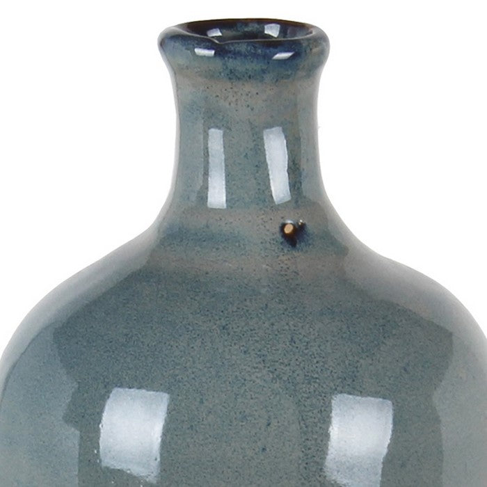 Bottle Type Ceramic Table Vase with Ribbed Pattern, Large, Gray