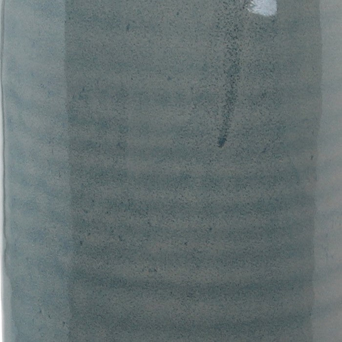Bottle Type Ceramic Table Vase with Ribbed Pattern, Large, Gray