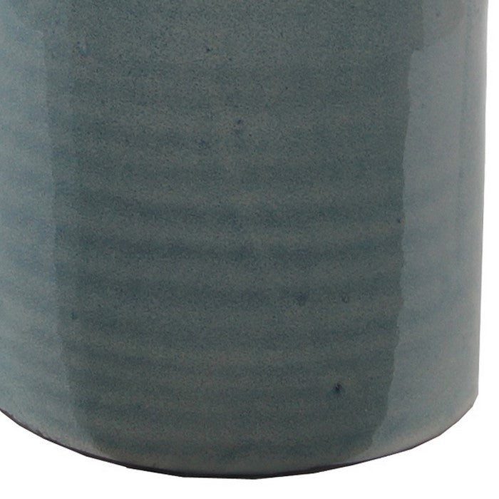 Bottle Type Ceramic Table Vase with Ribbed Pattern, Large, Gray