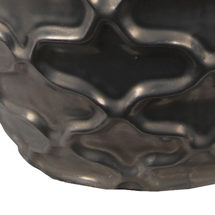Ceramic Vase with Embossed Quatrefoil Design and 2 Handles, Large, Gray