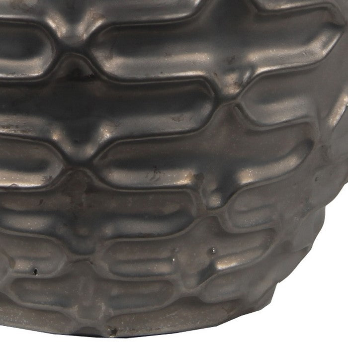 Ceramic Vase with Embossed Quatrefoil Design and 2 Handles, Small, Gray