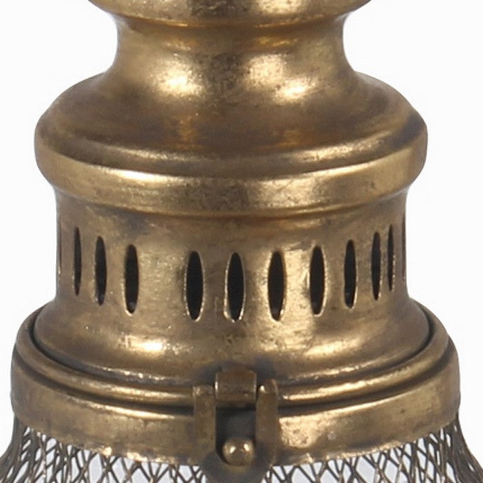 Metal Frame Battery Operated Electrical Lantern with Ring Hanger,Large,Gold
