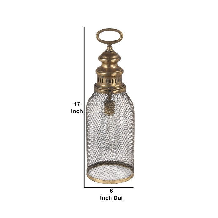 Metal Frame Battery Operated Electrical Lantern with Ring Hanger,Large,Gold