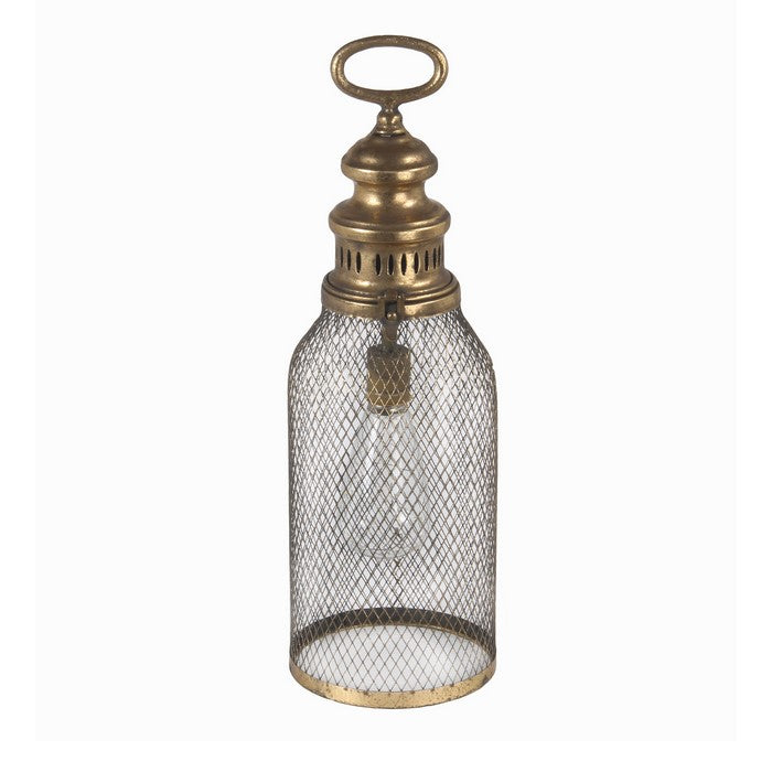 Metal Frame Battery Operated Electrical Lantern with Ring Hanger,Large,Gold
