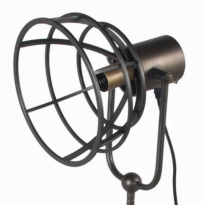Metal Table Lamp with Cage Type Shade and Tripod Base, Medium ,Black