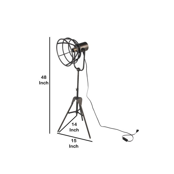 Metal Table Lamp with Cage Type Shade and Tripod Base, Medium ,Black