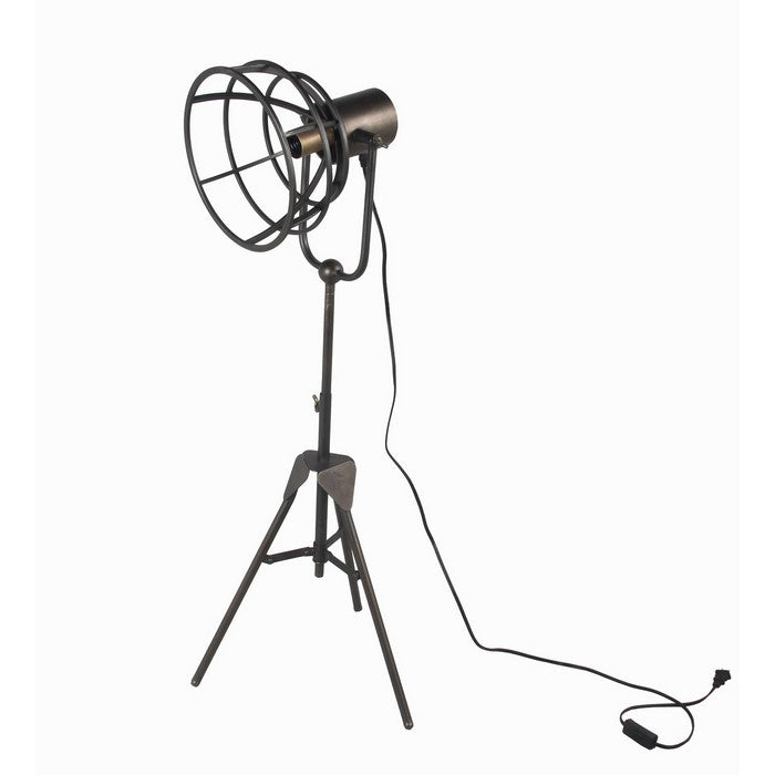 Metal Table Lamp with Cage Type Shade and Tripod Base, Medium ,Black